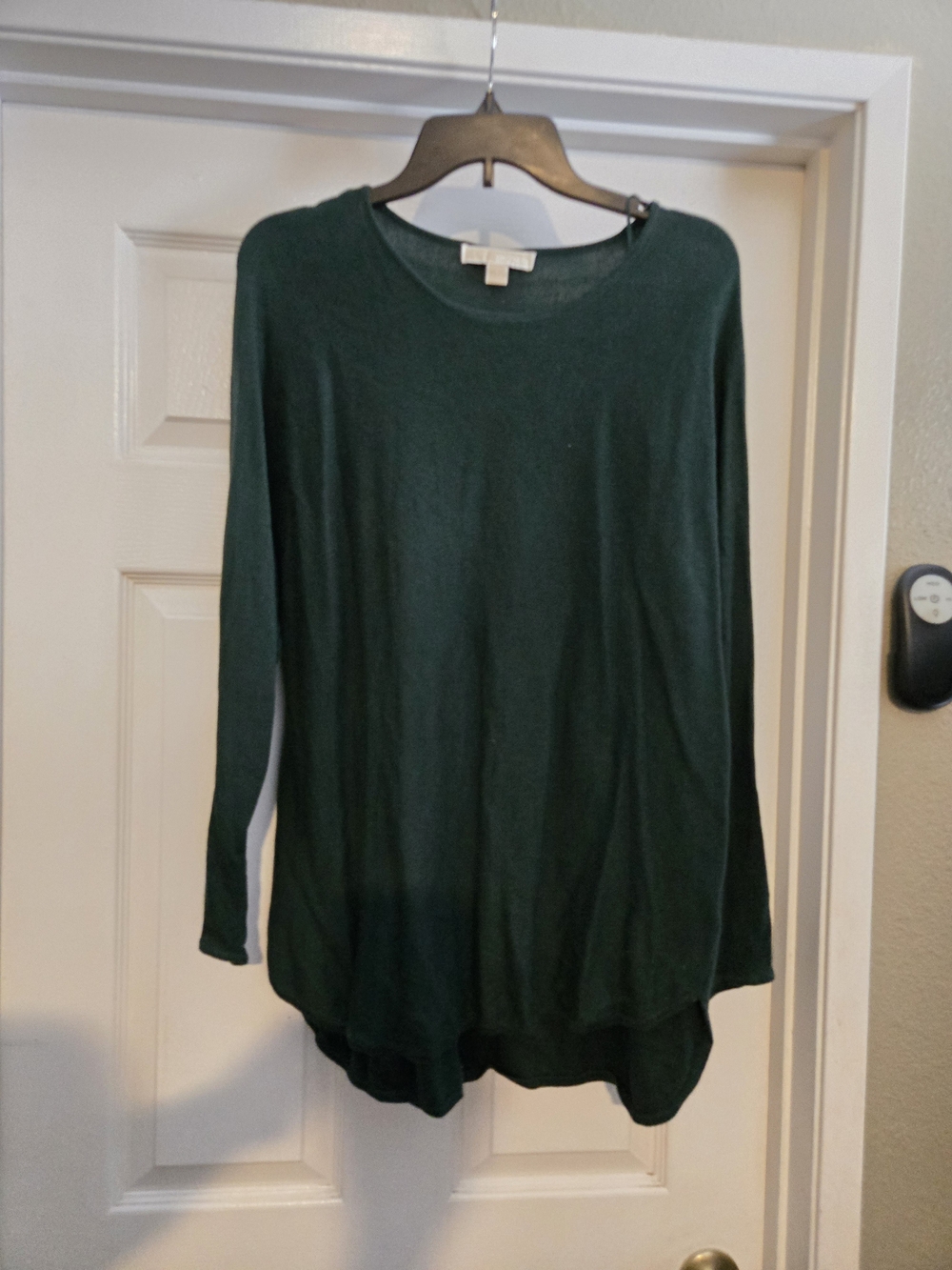 Michael Kors Dark Green Long Sleeve Scoop Neck Top